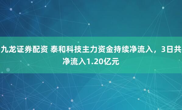 九龙证券配资 泰和科技主力资金持续净流入，3日共净流入1.20亿元